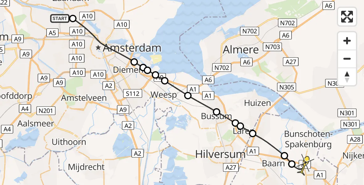 Routekaart van de vlucht: Lifeliner 1 naar Hoogland, Hemweg
