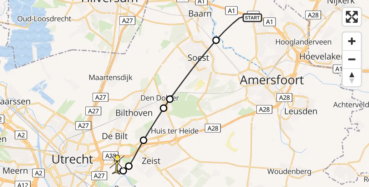 Routekaart van de vlucht: Lifeliner 1 naar Universitair Medisch Centrum Utrecht, Carpoolplaats Bunschoten