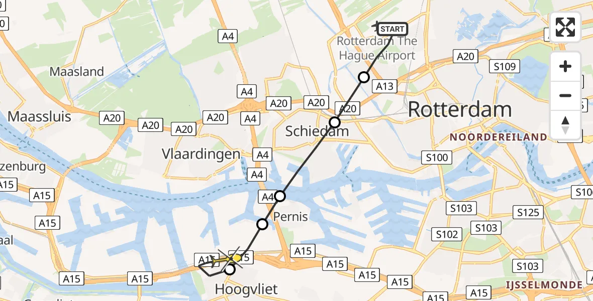 Routekaart van de vlucht: Lifeliner 2 naar Hoogvliet, Van der Duijn van Maasdamweg