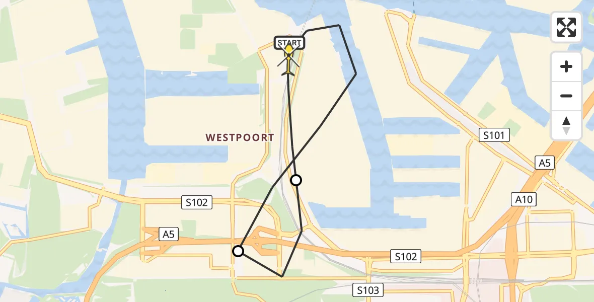 Routekaart van de vlucht: Lifeliner 1 naar Amsterdam Heliport, Kajuitpad