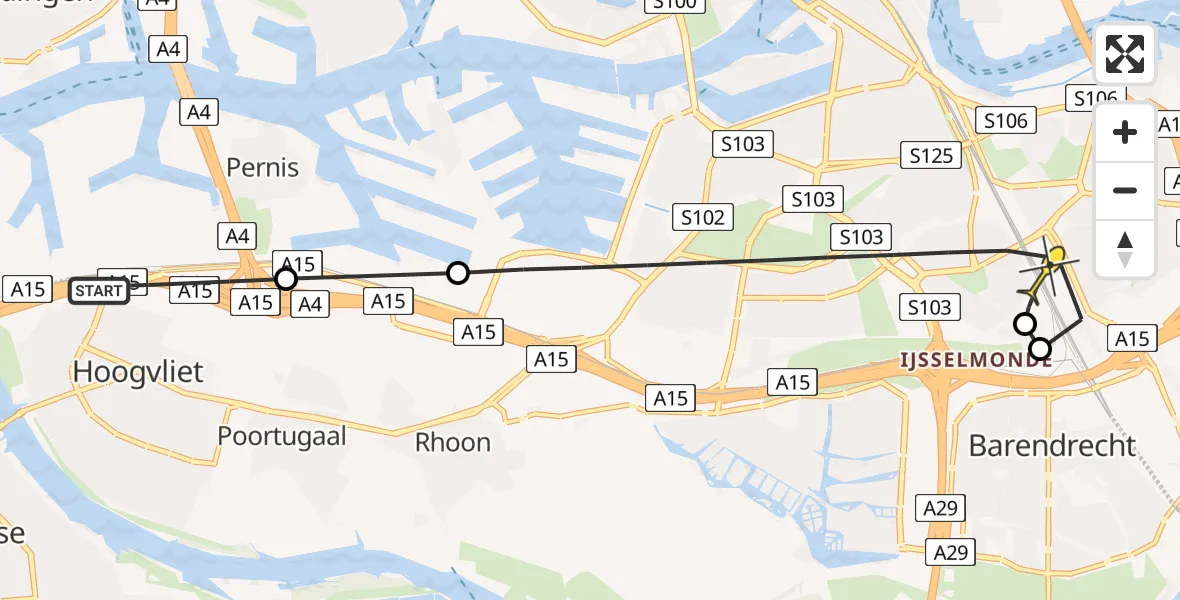 Routekaart van de vlucht: Lifeliner 2 naar Rotterdam, Gaderingviaduct