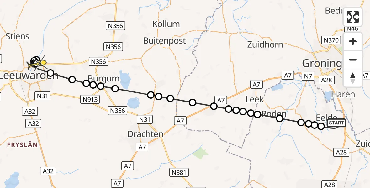 Routekaart van de vlucht: Lifeliner 4 naar Lekkum, Duinstraat