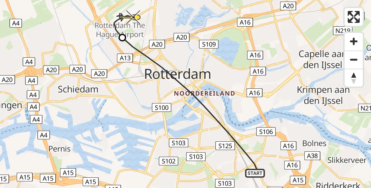 Routekaart van de vlucht: Lifeliner 2 naar Rotterdam The Hague Airport, Baarschootsekreek