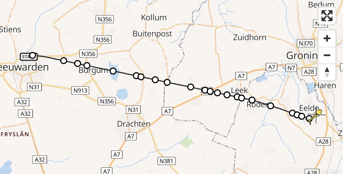 Routekaart van de vlucht: Lifeliner 4 naar Groningen Airport Eelde, Susternemear