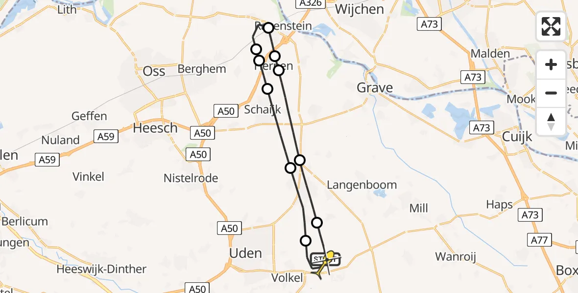 Routekaart van de vlucht: Lifeliner 3 naar Vliegbasis Volkel, Millsebaan