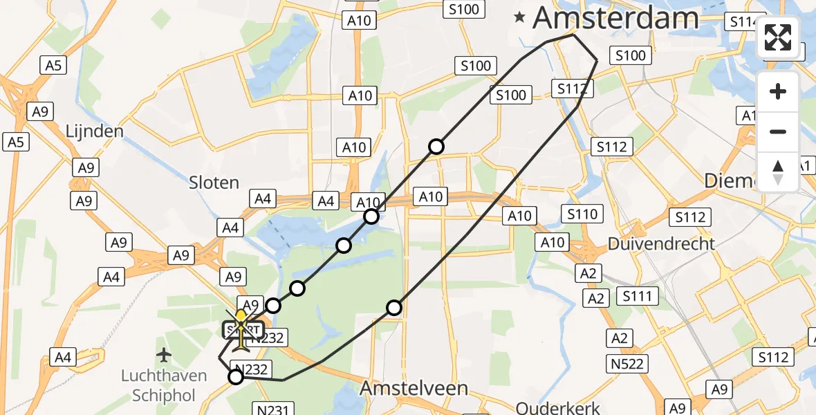Routekaart van de vlucht: Politieheli naar Schiphol, De Duizendmeterweg