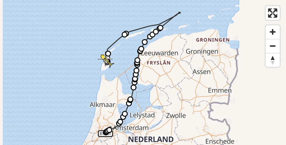 Routekaart van de vlucht: Politieheli naar Texel International Airport, Bosbaanweg