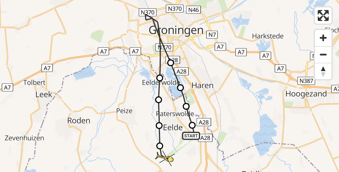 Routekaart van de vlucht: Lifeliner 4 naar Donderen, Oosterbroek
