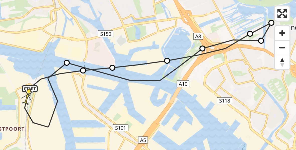 Routekaart van de vlucht: Lifeliner 1 naar Amsterdam Heliport, Sluispolderweg