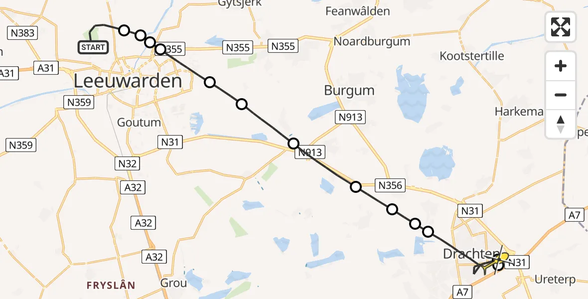 Routekaart van de vlucht: Ambulanceheli naar Drachten, Keegsdijkje