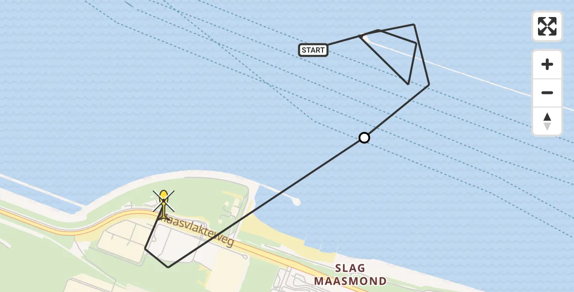 Routekaart van de vlucht: Kustwachthelikopter naar Maasvlakte, Maasgeul