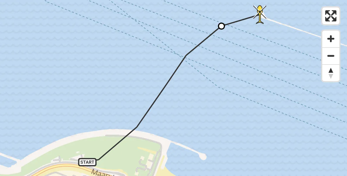 Routekaart van de vlucht: Kustwachthelikopter naar Hoek van Holland, Maasgeul
