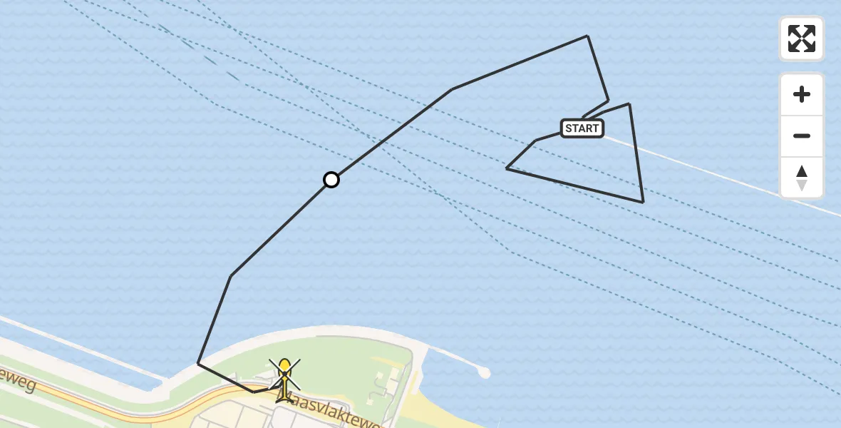 Routekaart van de vlucht: Kustwachthelikopter naar Maasvlakte, Maasgeul