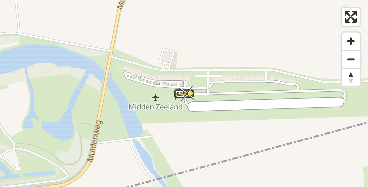 Routekaart van de vlucht: Kustwachthelikopter naar Vliegveld Midden-Zeeland, Calandweg