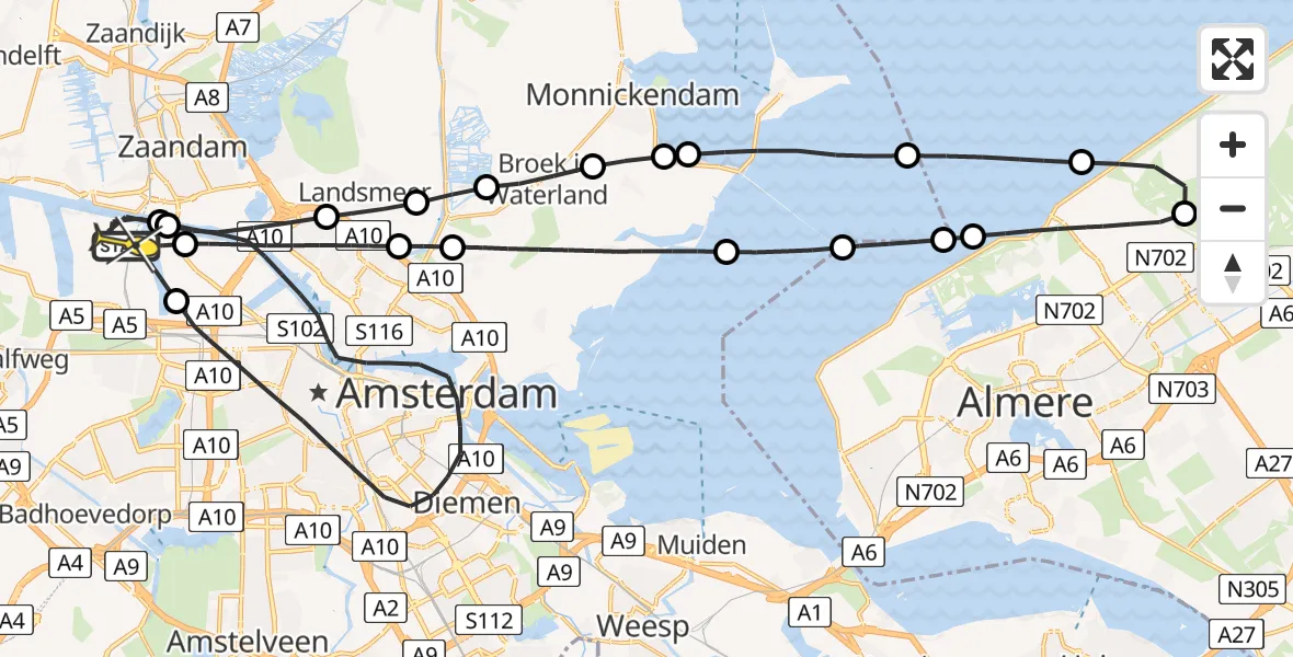 Routekaart van de vlucht: Lifeliner 1 naar Amsterdam Heliport, Kwadrantweg