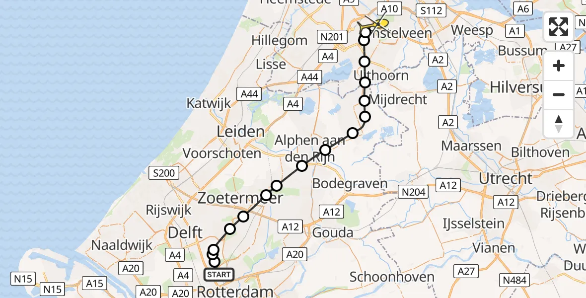 Routekaart van de vlucht: Politieheli naar Schiphol, Schieveense polder