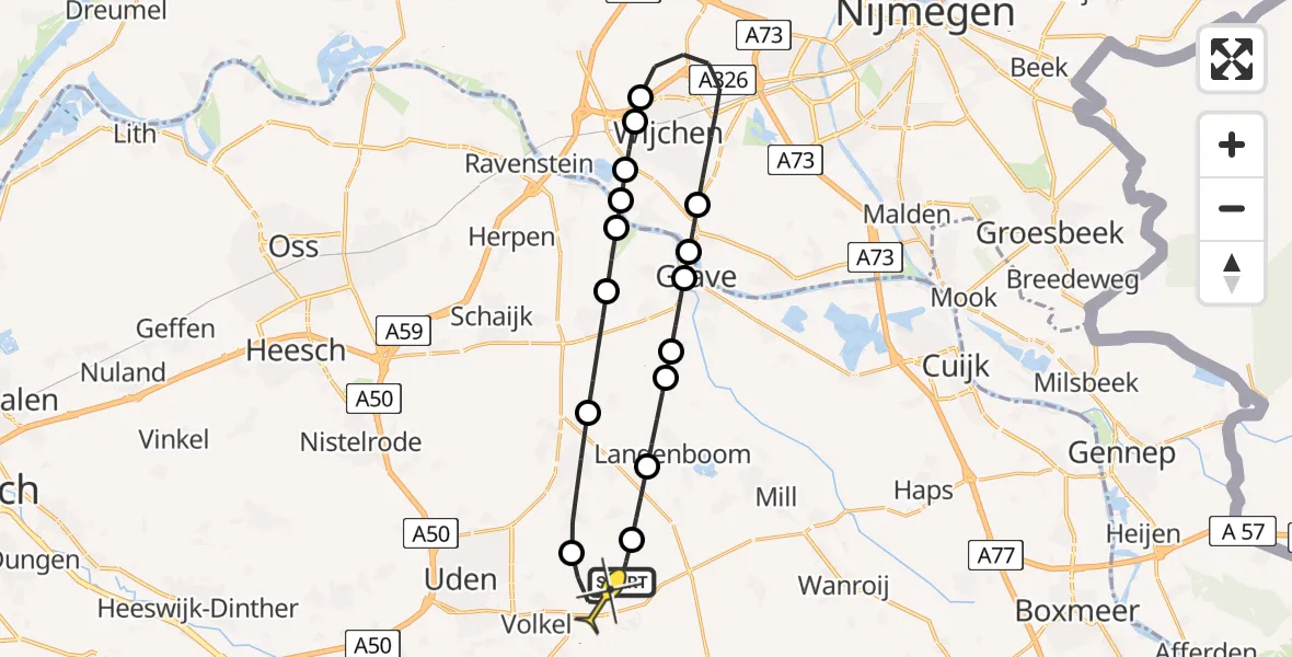 Routekaart van de vlucht: Lifeliner 3 naar Vliegbasis Volkel, Millsebaan