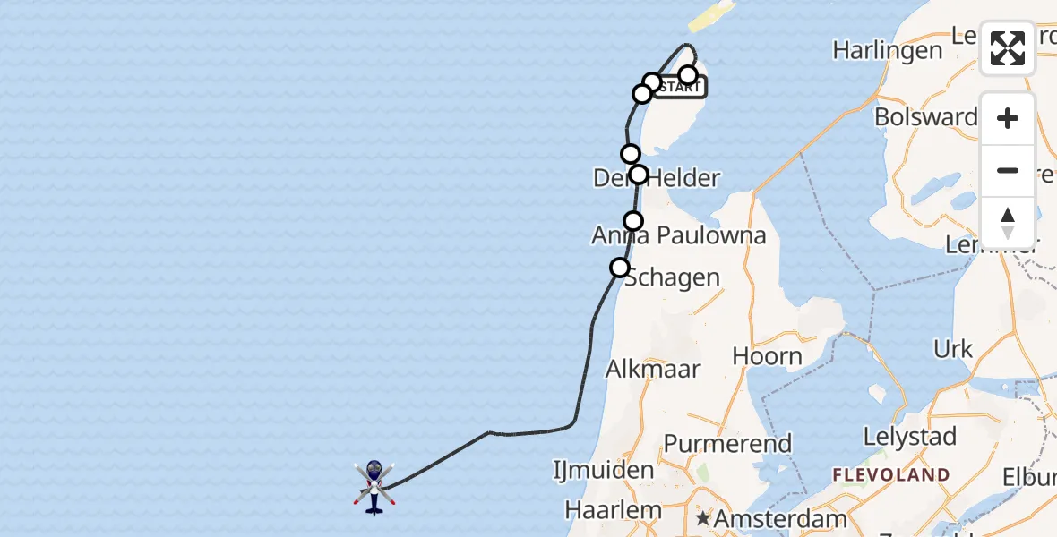 Vluchtroute Politiehelikopter Texel International Airport - , 25 september 2025, 10:08