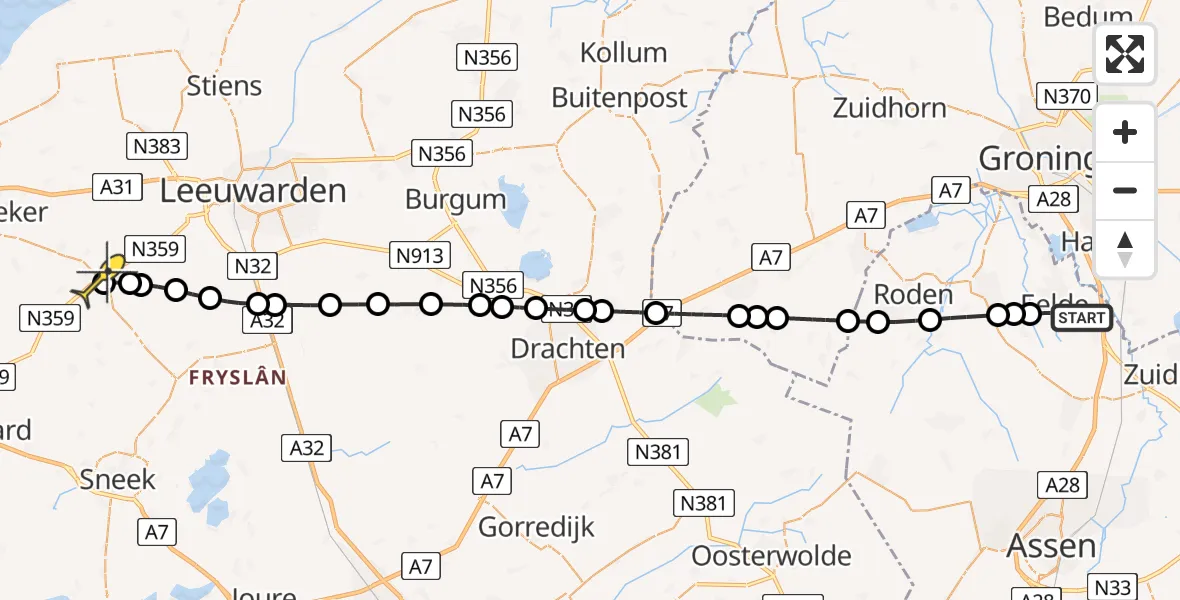 Routekaart van de vlucht: Lifeliner 4 naar Winsum, Eskampenweg