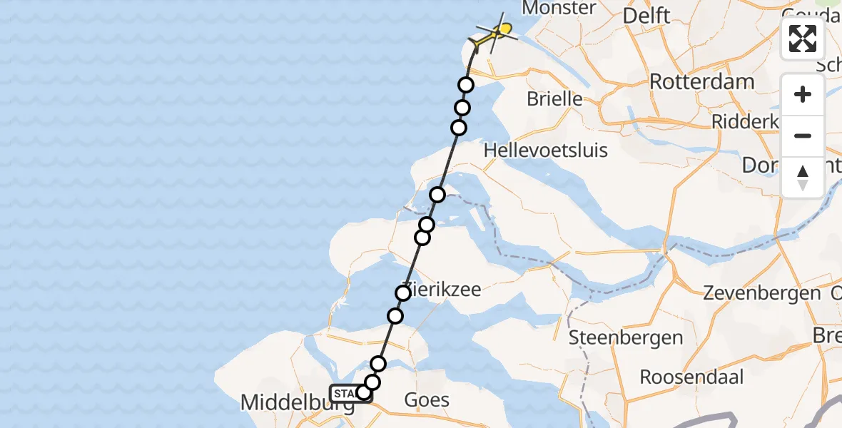 Routekaart van de vlucht: Kustwachthelikopter naar Maasvlakte, Calandweg