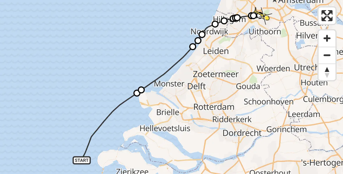 Vluchtroute Politiehelikopter van  naar Schiphol