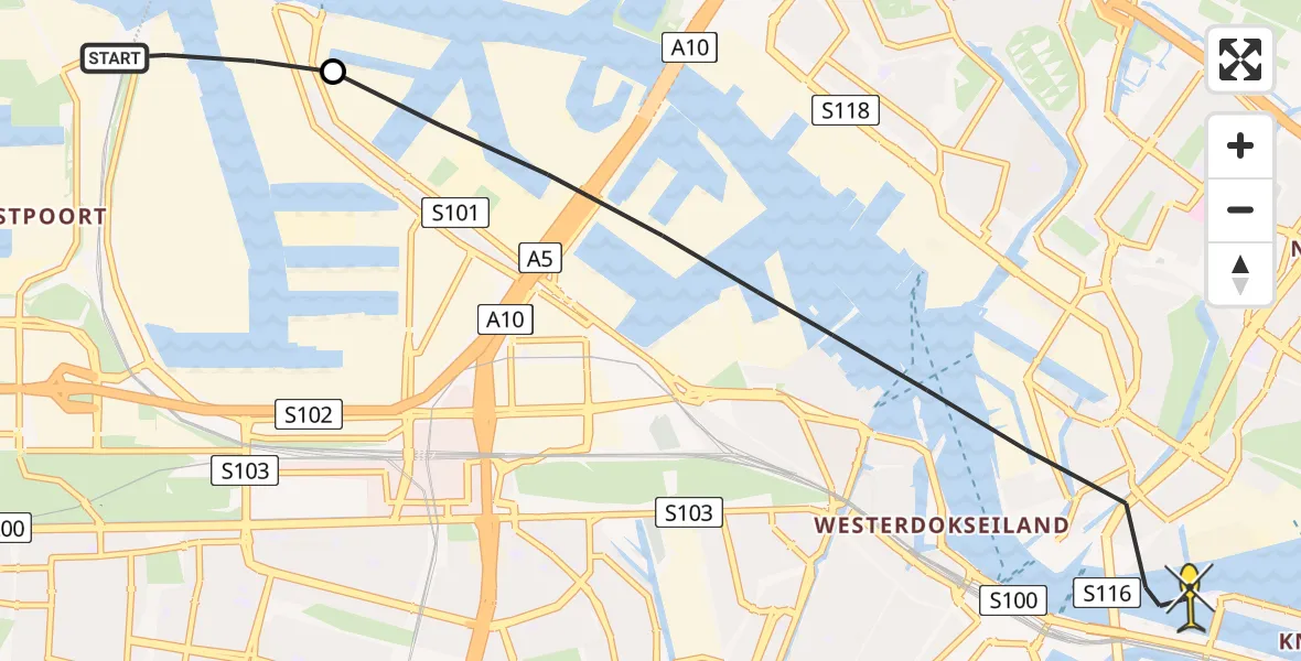 Routekaart van de vlucht: Lifeliner 1 naar Amsterdam, Petroleumhavenweg