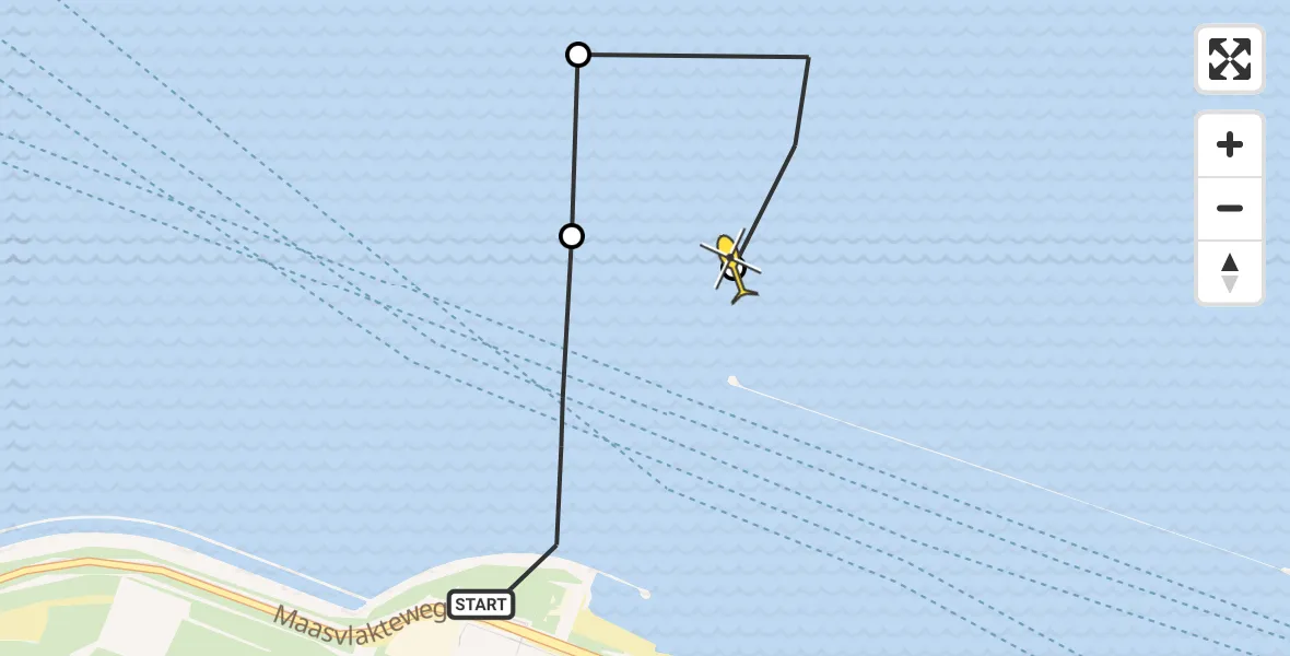 Routekaart van de vlucht: Kustwachthelikopter naar Hoek van Holland, Maasgeul