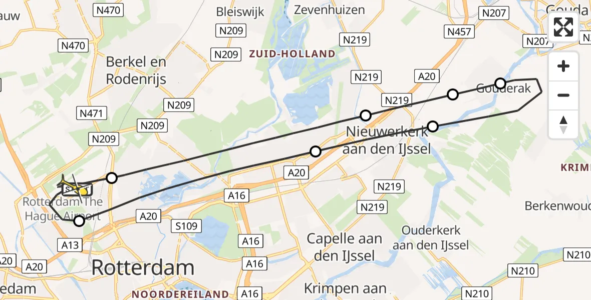Routekaart van de vlucht: Lifeliner 2 naar Rotterdam The Hague Airport, G.K. van Hogendorpweg