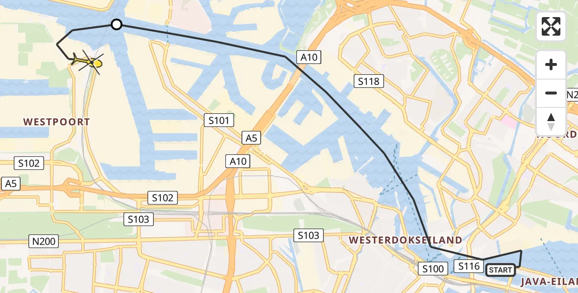 Routekaart van de vlucht: Lifeliner 1 naar Amsterdam Heliport, Hornweg