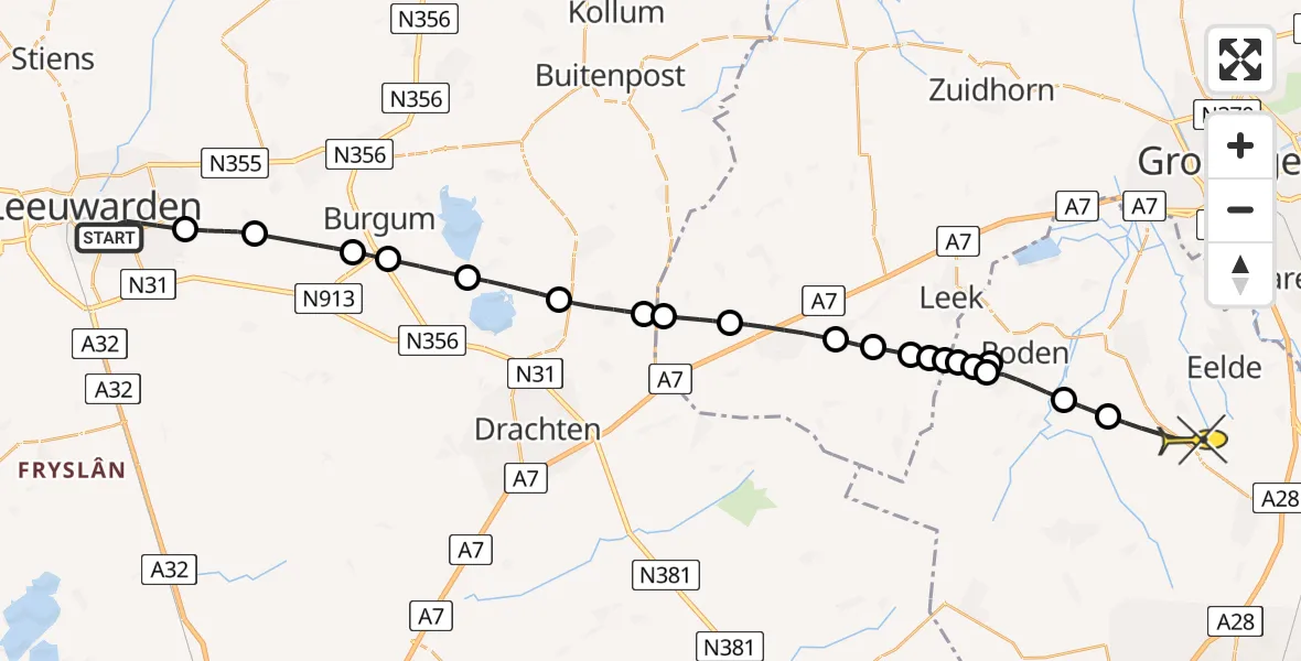 Routekaart van de vlucht: Lifeliner 4 naar Bunne, Langdeelstraat