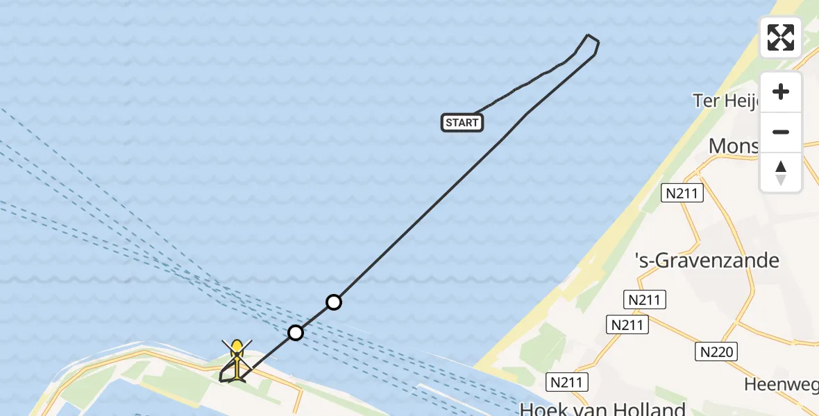 Routekaart van de vlucht: Kustwachthelikopter naar Maasvlakte, Prinses Máximaweg