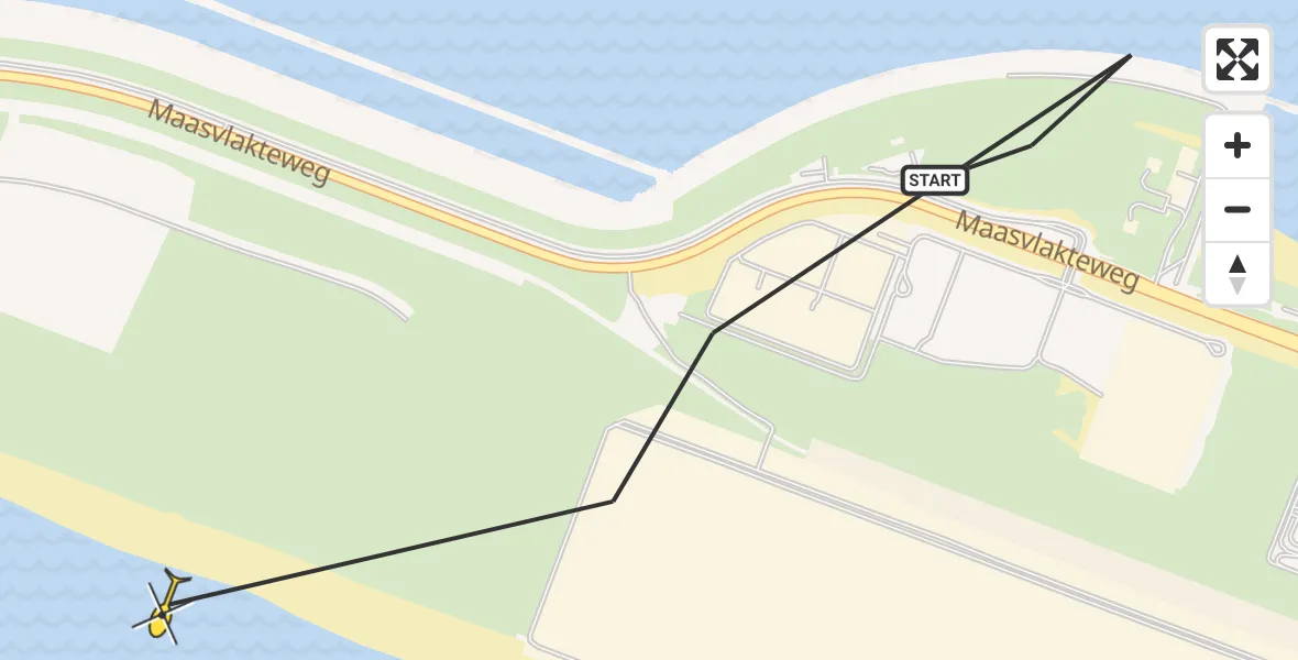 Routekaart van de vlucht: Kustwachthelikopter naar Maasvlakte, Europaweg