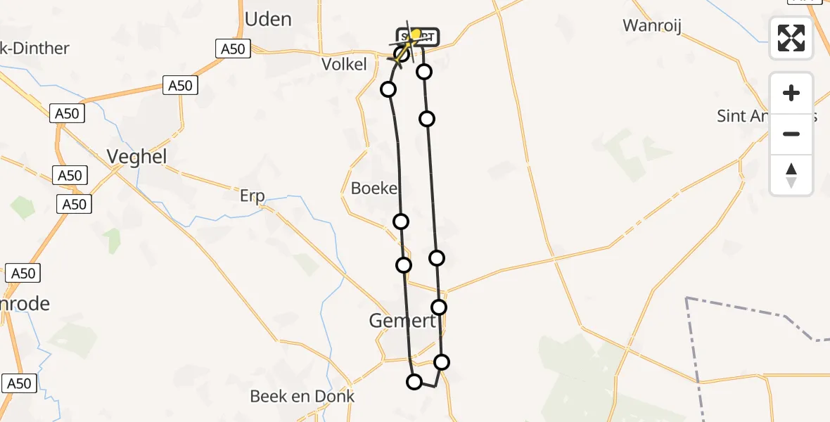 Routekaart van de vlucht: Lifeliner 3 naar Vliegbasis Volkel, Houtduiflaan