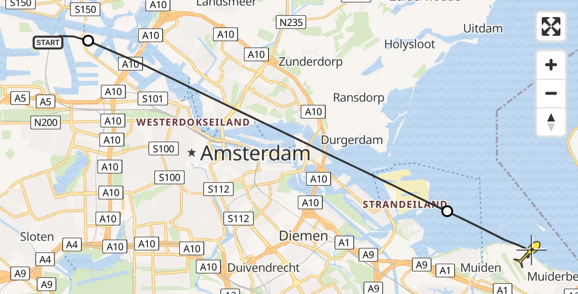 Routekaart van de vlucht: Lifeliner 1 naar Muiden, Kajuitweg