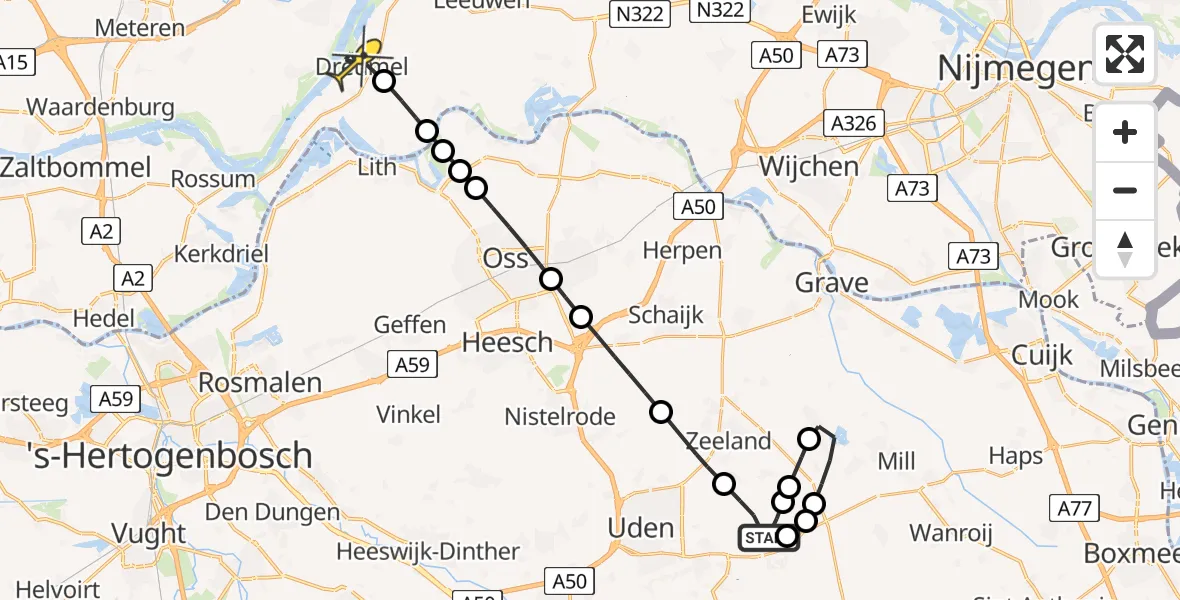 Routekaart van de vlucht: Lifeliner 3 naar Dreumel, Millsebaan