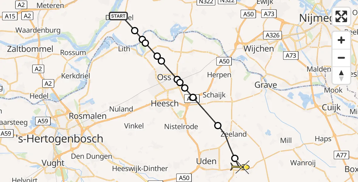 Routekaart van de vlucht: Lifeliner 3 naar Vliegbasis Volkel, Nieuwstraat