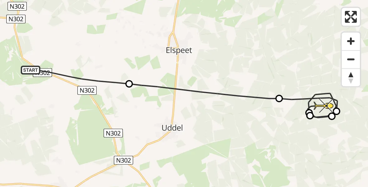 Routekaart van de vlucht: Politiehelikopter naar Vaassen, Flevoweg N302