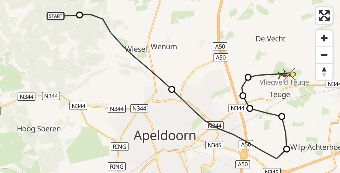 Routekaart van de vlucht: Politieheli naar Vliegveld Teuge, Bovenweg