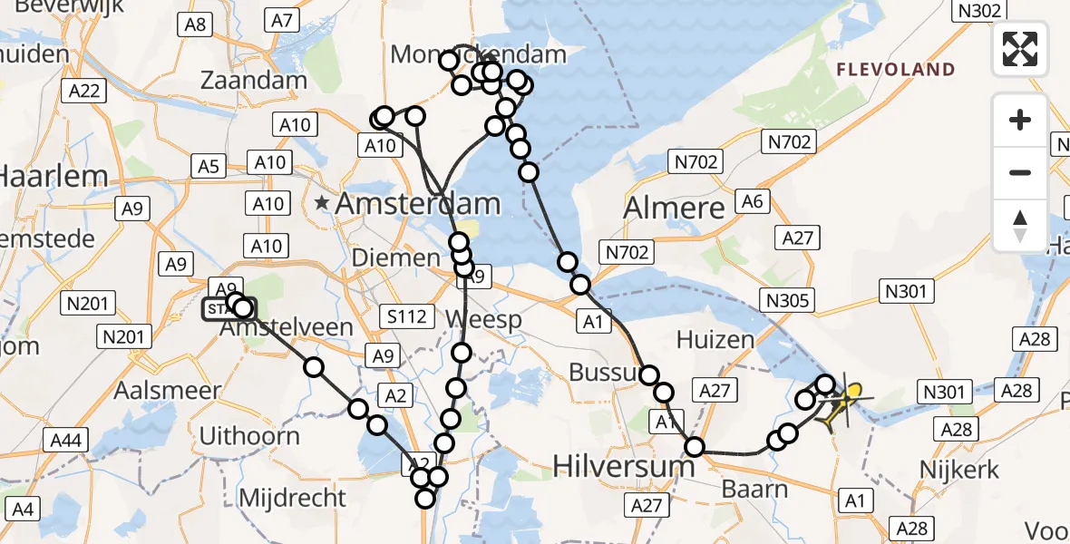 Routekaart van de vlucht: Politieheli naar Bunschoten-Spakenburg, Halim P.K. straat