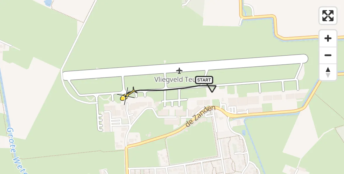 Routekaart van de vlucht: Politieheli naar Vliegveld Teuge, de Zanden