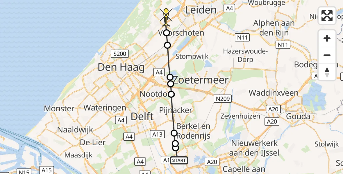 Routekaart van de vlucht: Lifeliner 2 naar Wassenaar, A16 Rotterdam