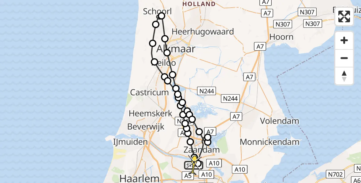 Routekaart van de vlucht: Lifeliner 1 naar Amsterdam Heliport, Zijtocht