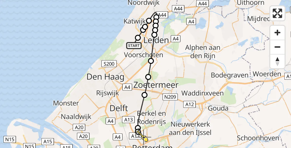Routekaart van de vlucht: Lifeliner 2 naar Rotterdam The Hague Airport, Hogeboomseweg