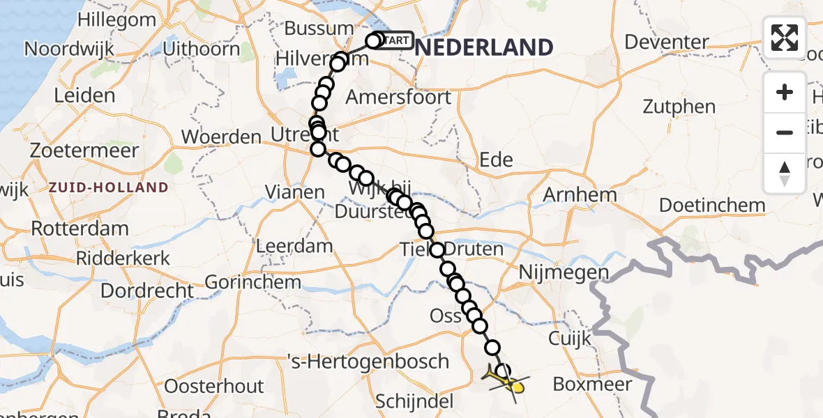Routekaart van de vlucht: Politieheli naar Vliegbasis Volkel, Westdijk