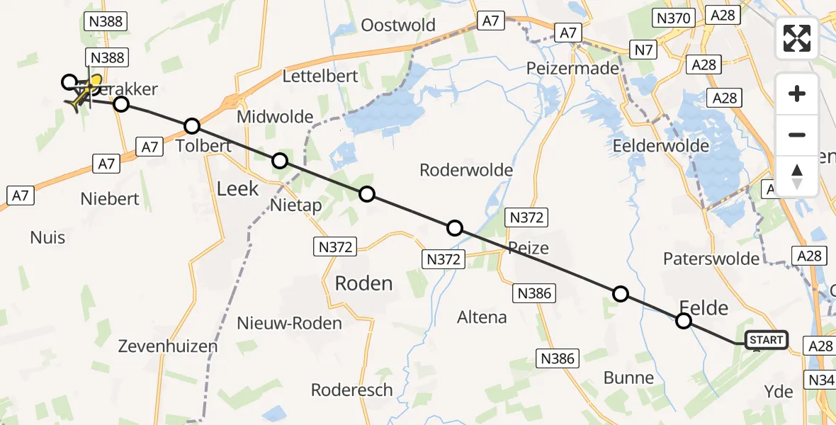 Routekaart van de vlucht: Lifeliner 4 naar Boerakker, de Drift