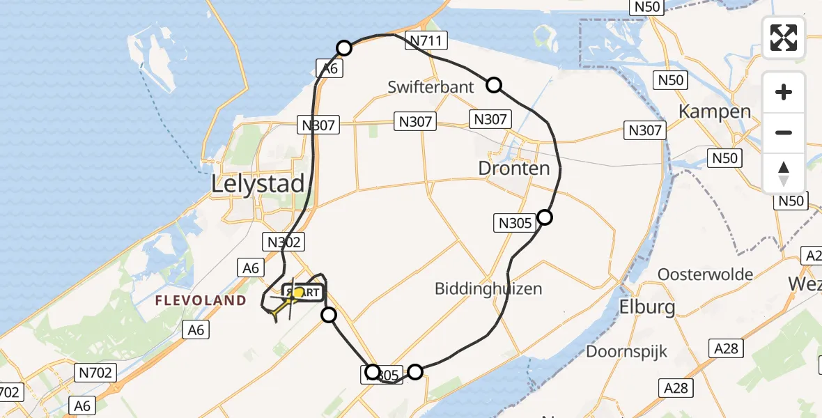 Routekaart van de vlucht: Traumahelikopter naar Lelystad Airport, Larserweg