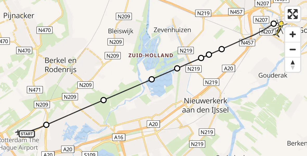 Routekaart van de vlucht: Lifeliner 2 naar Gouda, Fairoaksbaan