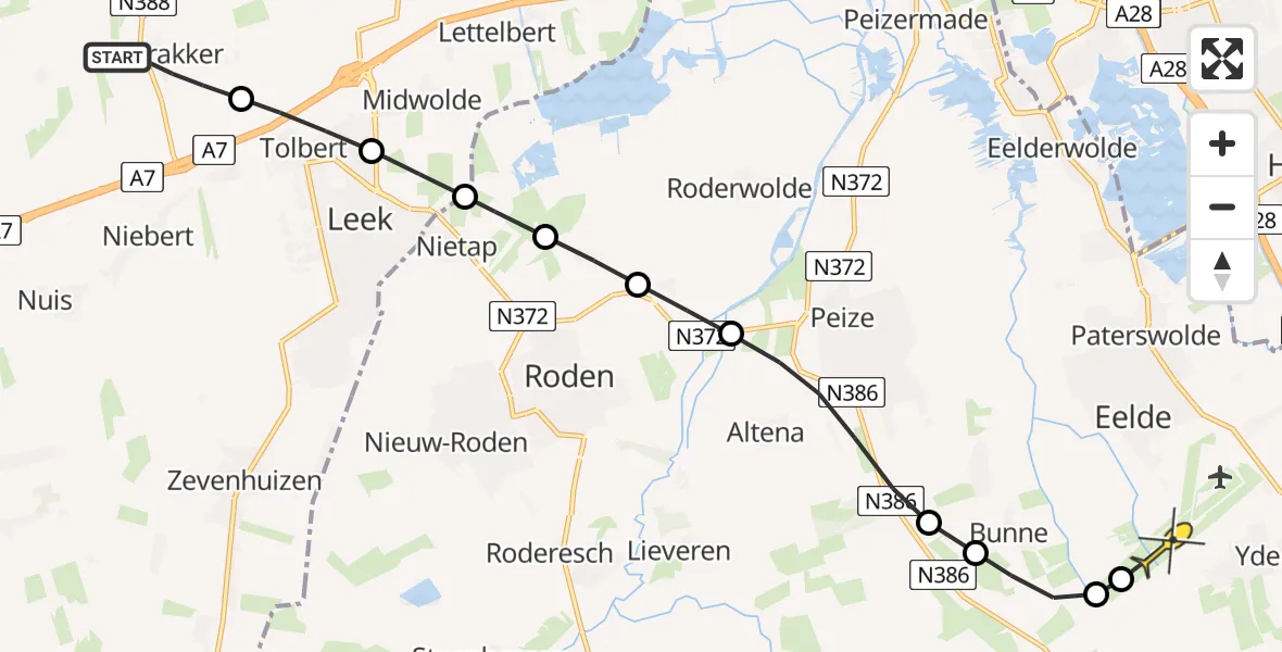 Routekaart van de vlucht: Lifeliner 4 naar Groningen Airport Eelde, Middenweg