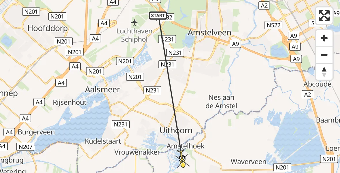 Routekaart van de vlucht: Politiehelikopter naar Mijdrecht, Ringdijk 2e bedijking