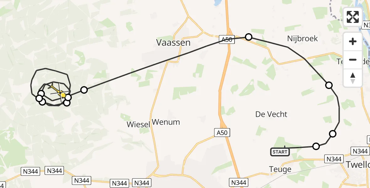 Routekaart van de vlucht: Politiehelikopter naar Vaassen, Oude Wezeveldseweg